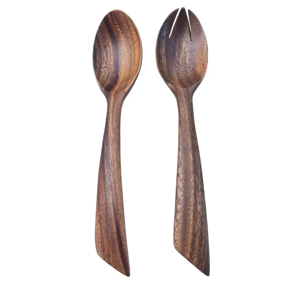 Teak Wood Salad Servers MCM Serving Spoon Fork Set Mid Century Modern 12